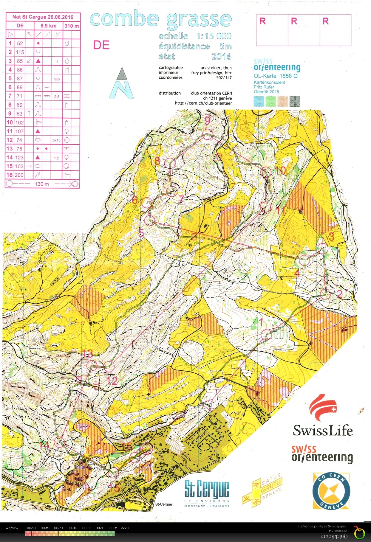 Map with track - Swiss Nationaler Langdistanz , area - Combe grasse, from orienteering map archive of Natalia Vinogradova