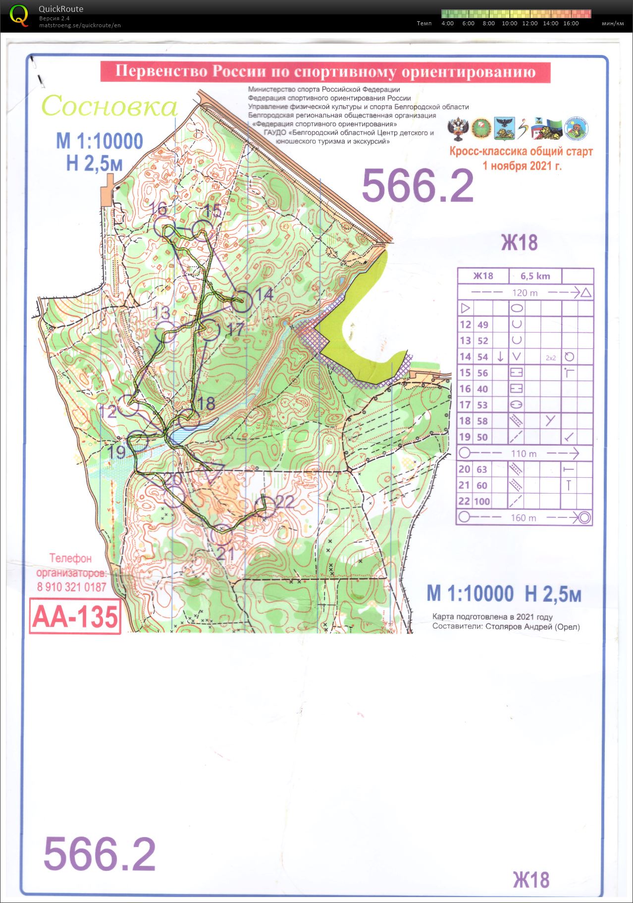 Map with track - Первенство России, area - Белгород. Сосновка, from orienteering map archive of Анна Меркулова