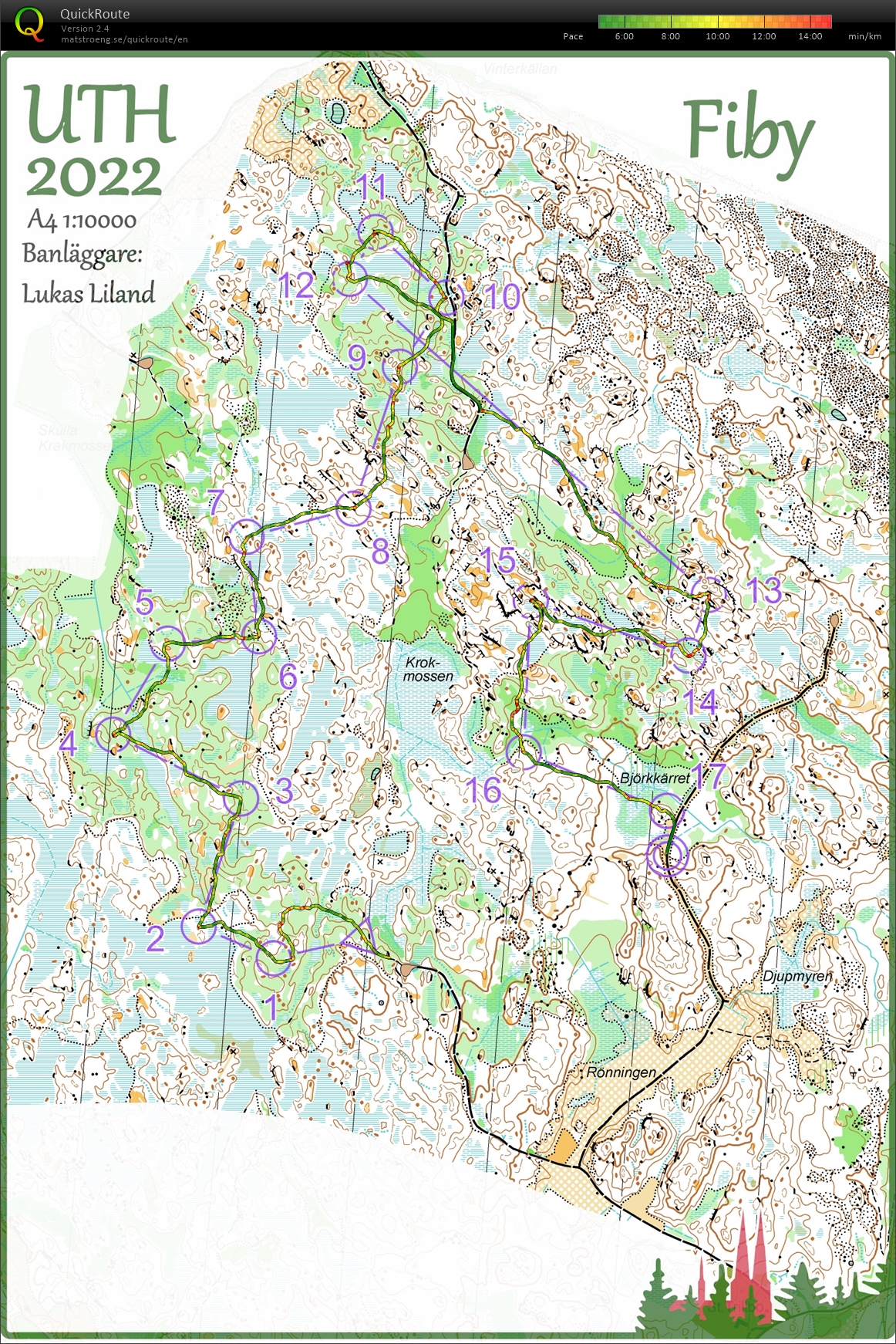 Map with track - UTH middle, area - Fiby, from orienteering map archive of Nika Kalinina
