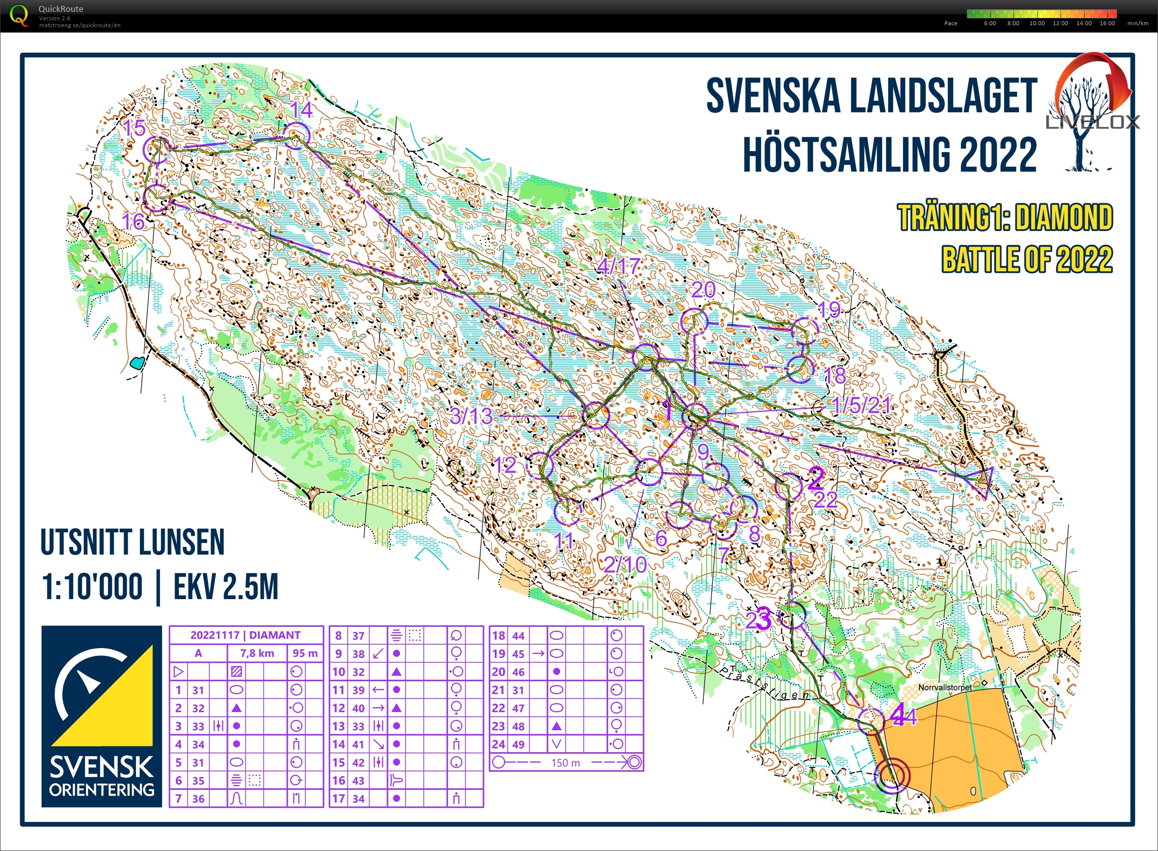 Map with track - Night-orienteering mass-start, area - Lunsen, from orienteering map archive of Nika Kalinina