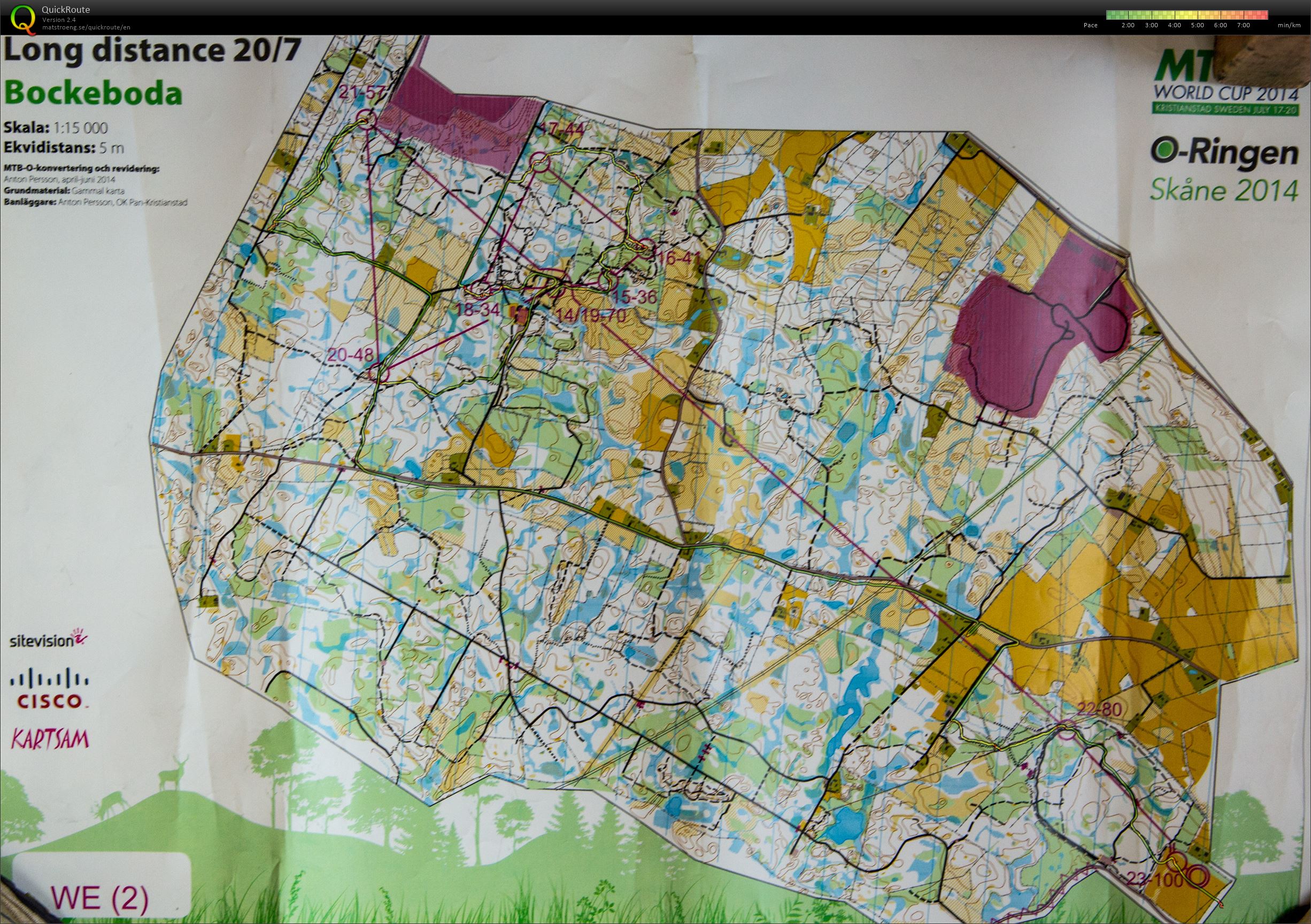 Карта с трак - WC Sweden Long 2 lap, район - Bockeboda, от архива на карти за ориентиране на Ольга Виноградова