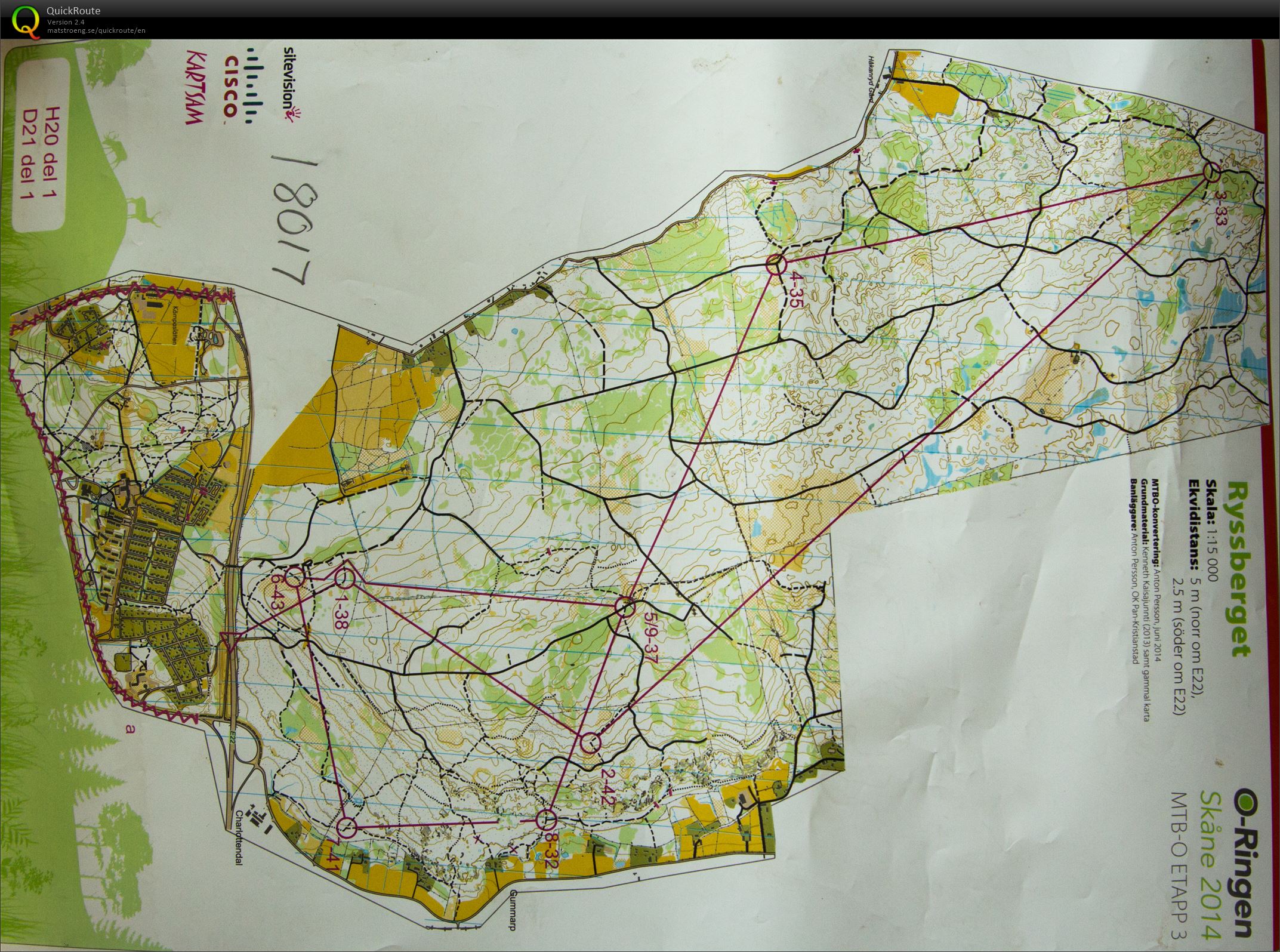 Карта без трак - O-Ringen MTBO Long lap 1, район - Ryssberget, от архива на карти за ориентиране на Ольга Виноградова