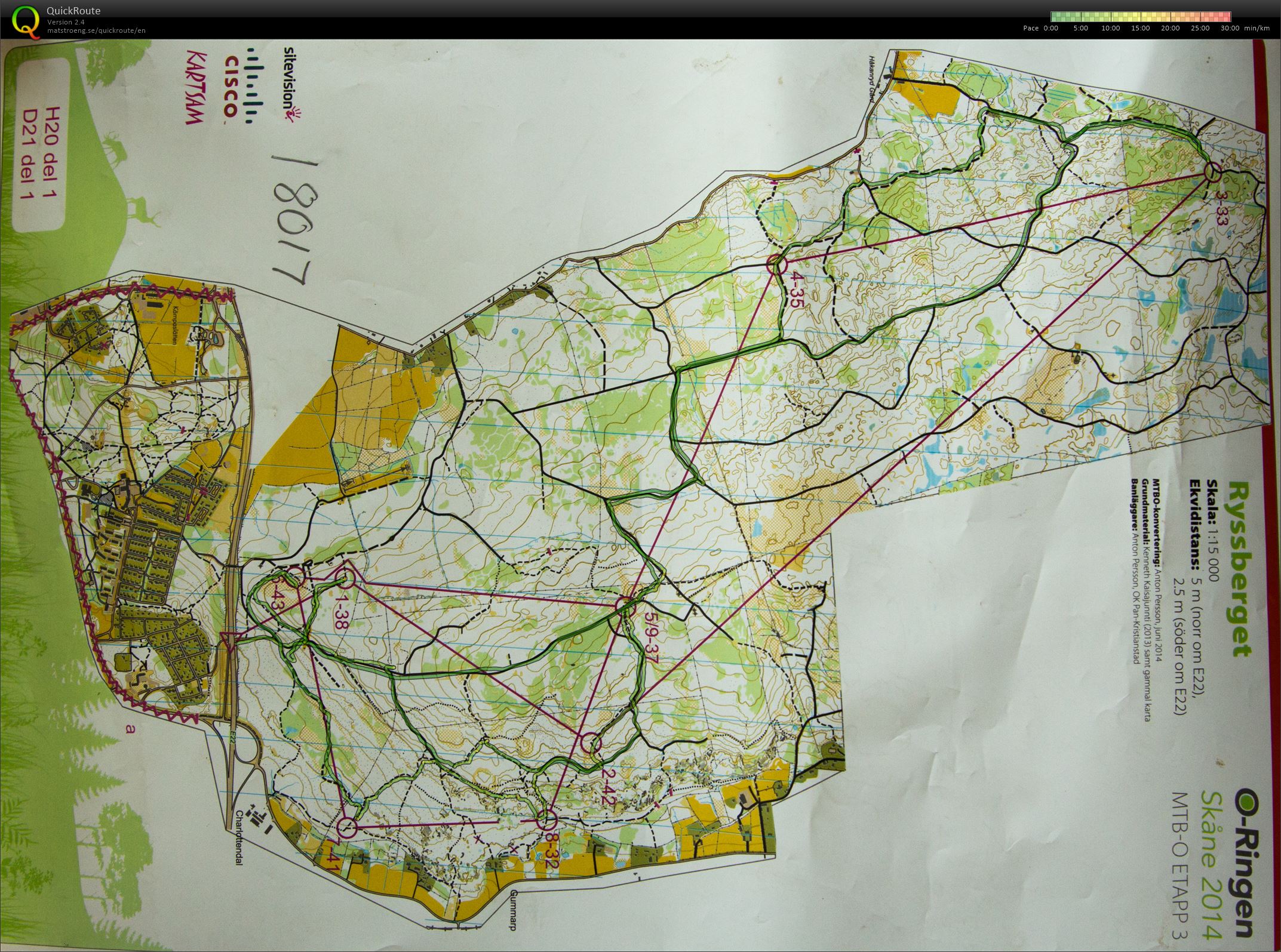 Карта с трак - O-Ringen MTBO Long lap 1, район - Ryssberget, от архива на карти за ориентиране на Ольга Виноградова